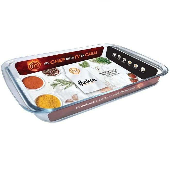 Fuente / Asadera baja de vidrio templado rectangular