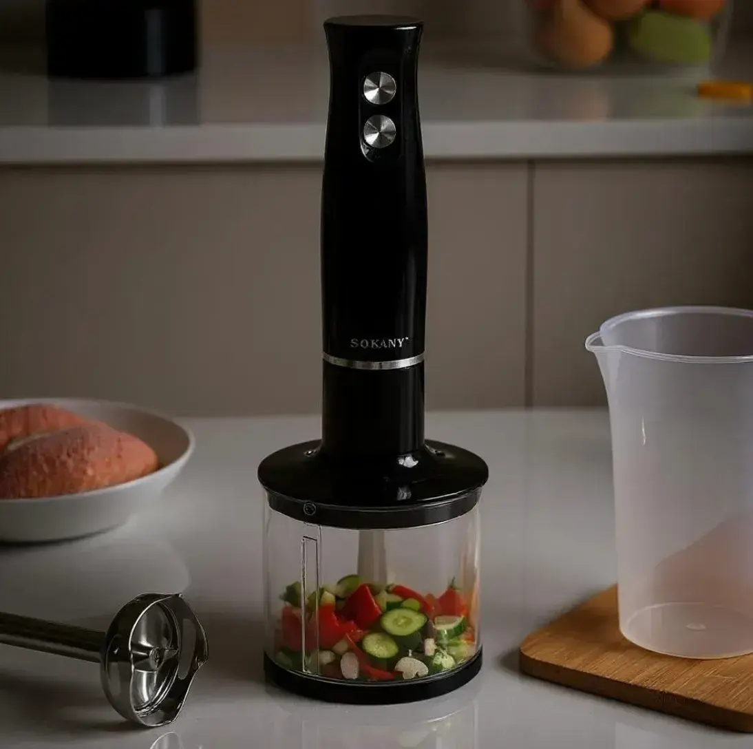 Batidora de Mano Sokany 4 en 1 Negra 200W Mezclar Batir Picar Triturar