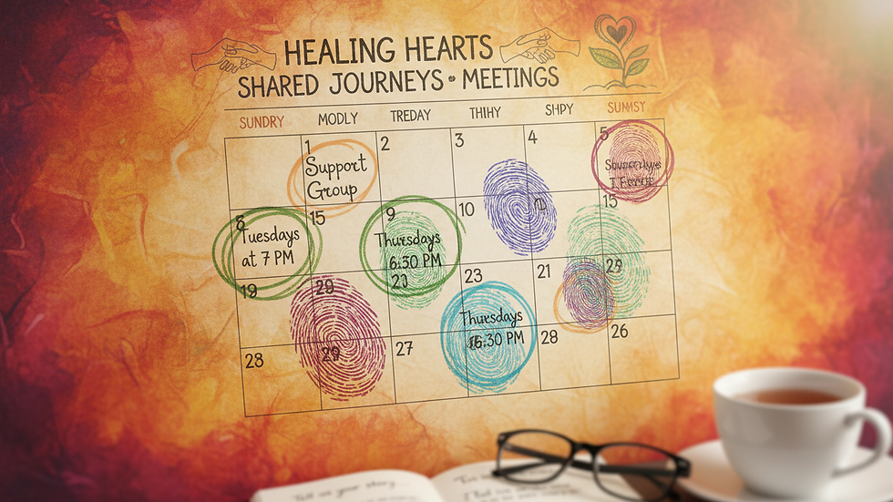 Close-up view of a calendar with marked dates for support group meetings