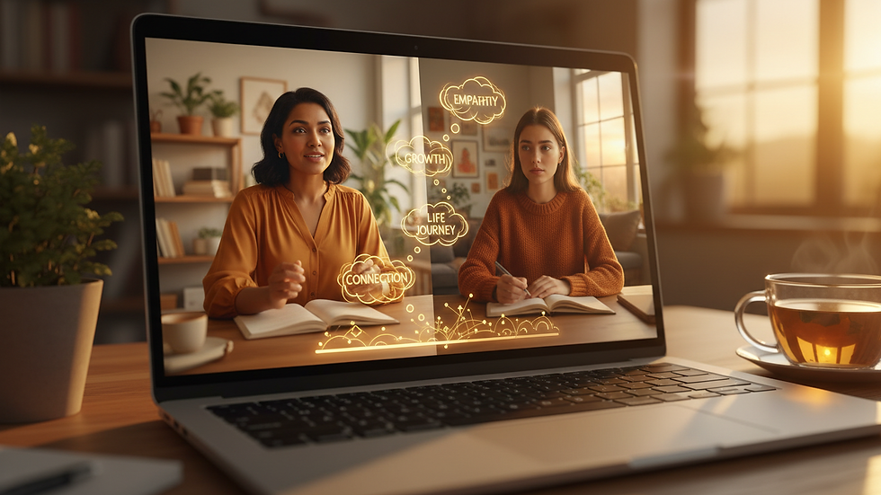 Close-up view of a laptop screen showing a virtual coaching session in progress