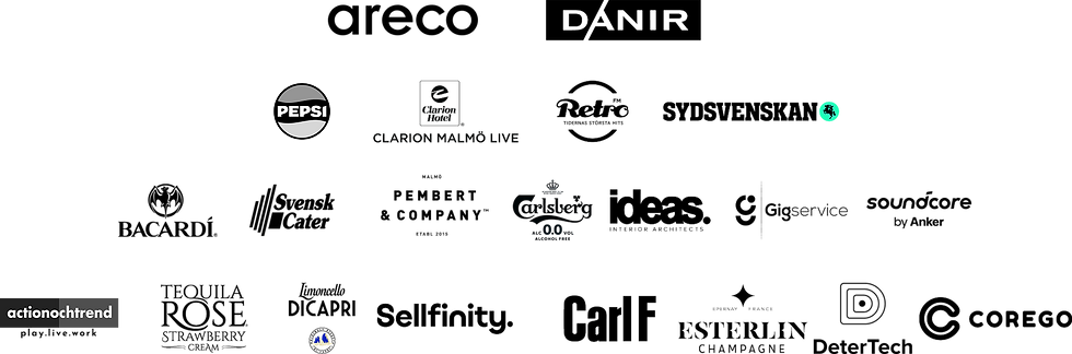 partners south ocean 2025 areco danir pepsi clarion malmö live retro fm sydsvenskan bacardi svensk cater daniel pambert carlsberg ideas gigservice soundcore action och trend tequila rose limoncello sellfinity carl f esterlin detertech corego