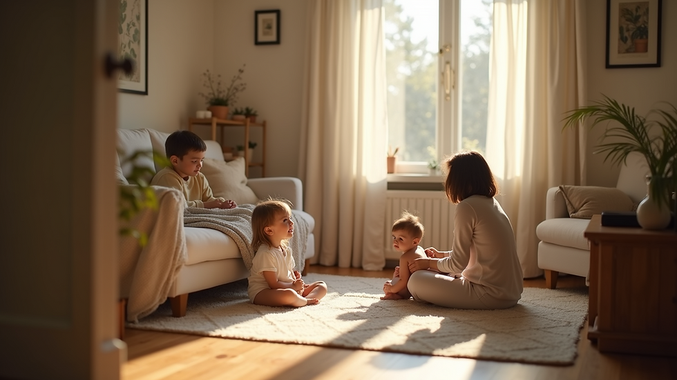 Eye-level view of a calm family home environment