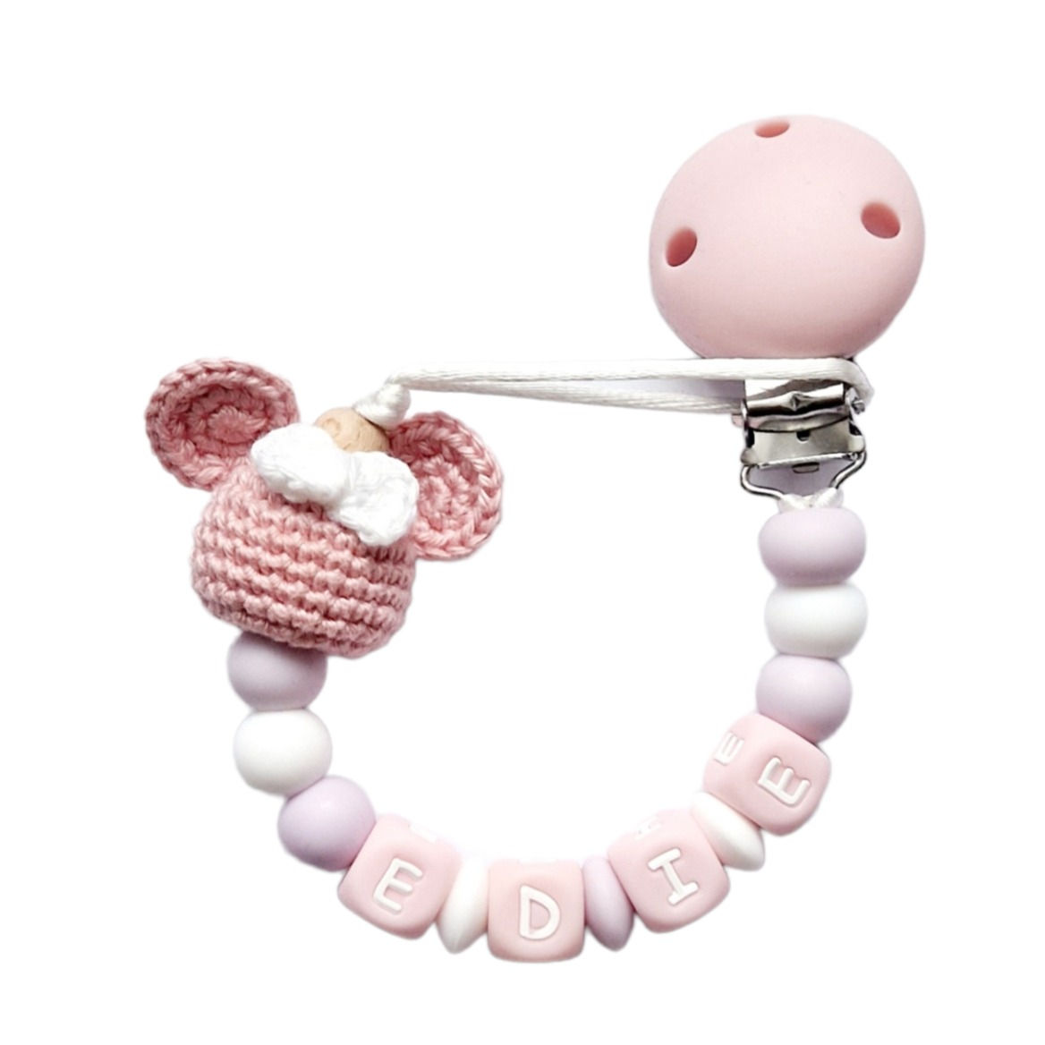 Crochet Mouse Head Dummy Clip Pink/Lilac