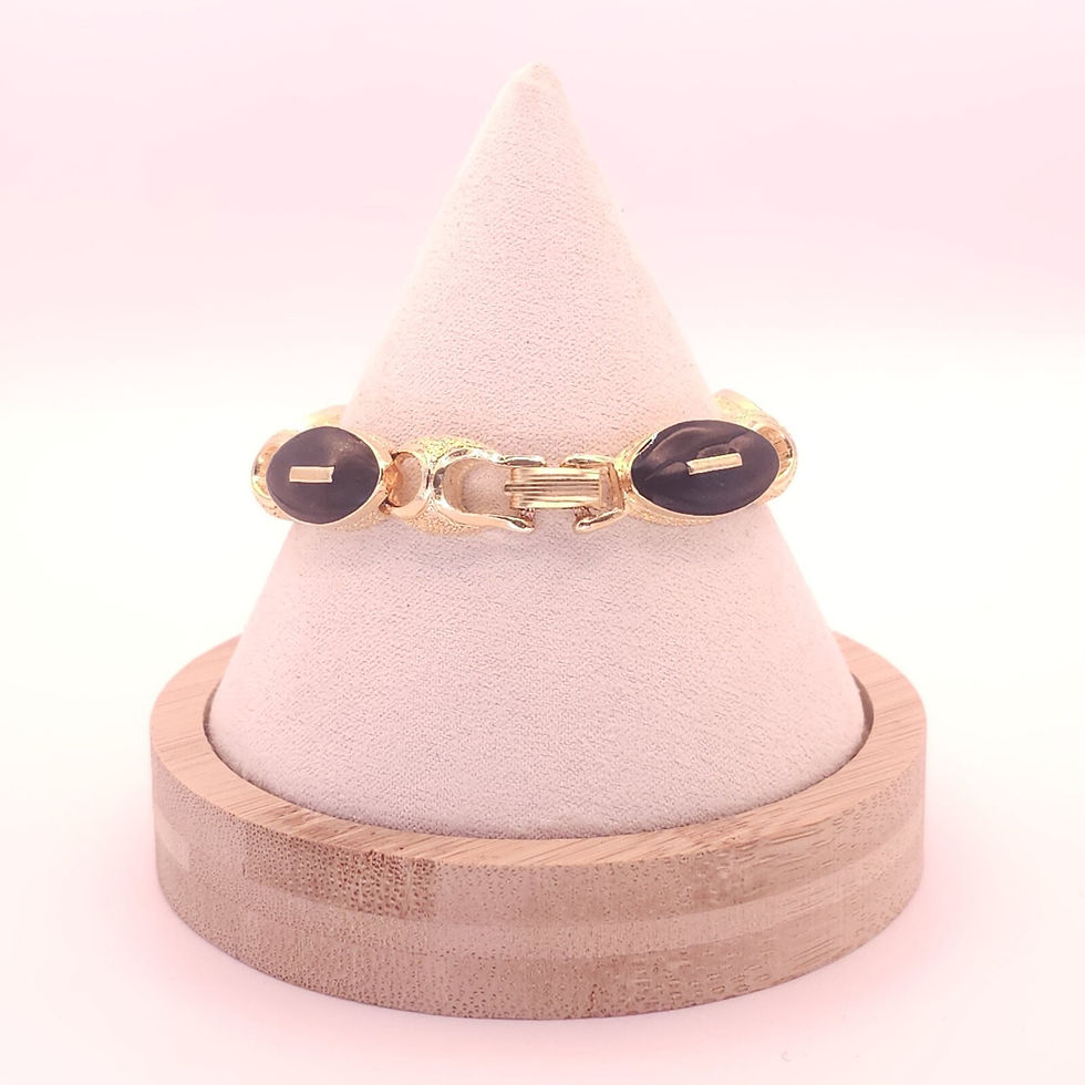Thumbnail: Vintage ART Arthur Pepper Black Stone Gold Tone Link Bracelet 6.5 In