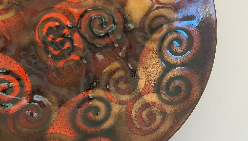 Thumbnail: Bovano Cheshire Enamel Copper Plate Orange Rust Swirls 9in Mid Century