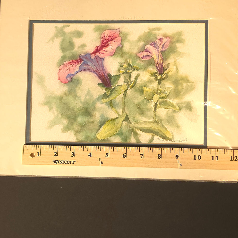Thumbnail: Sandra Brugh Moore Watercolor Signed Petunias Matted 11x14