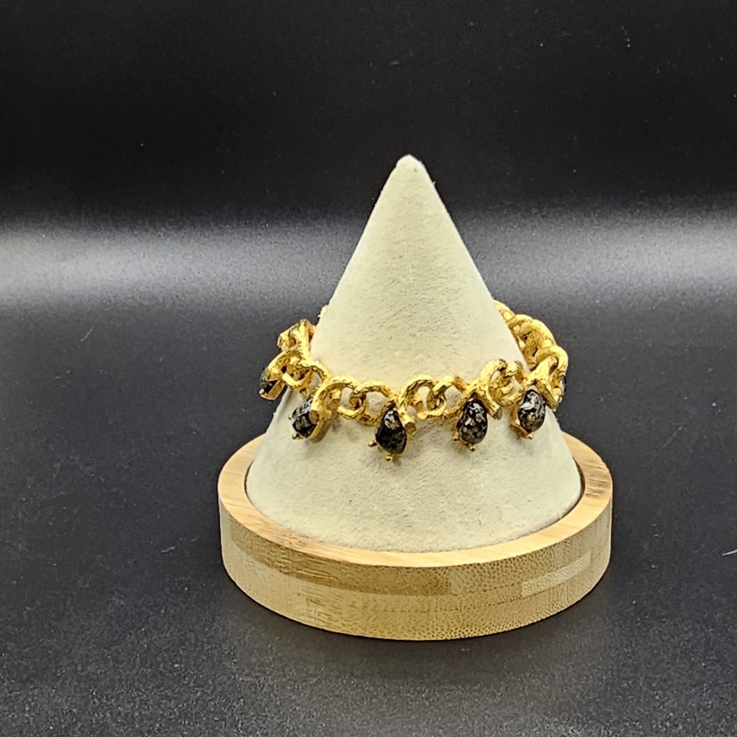 Judy Lee Gold Tone Bracelet with Faux Black Marbled Stones