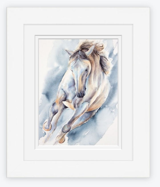 frame giclee watercolor painting of a running horse