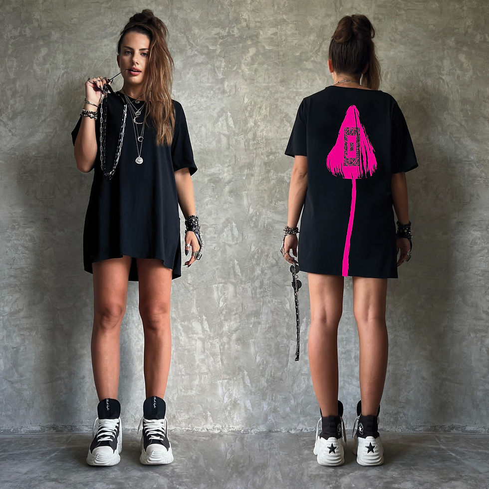 Black long t-shirt LA FOLY Print 100% cotton