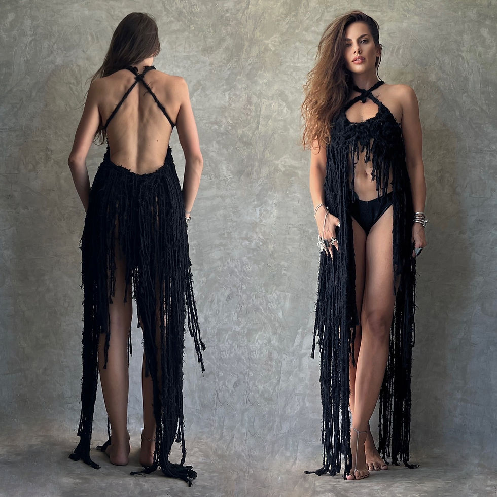 Black long handmade neck tie dress by OLY LA FOLY