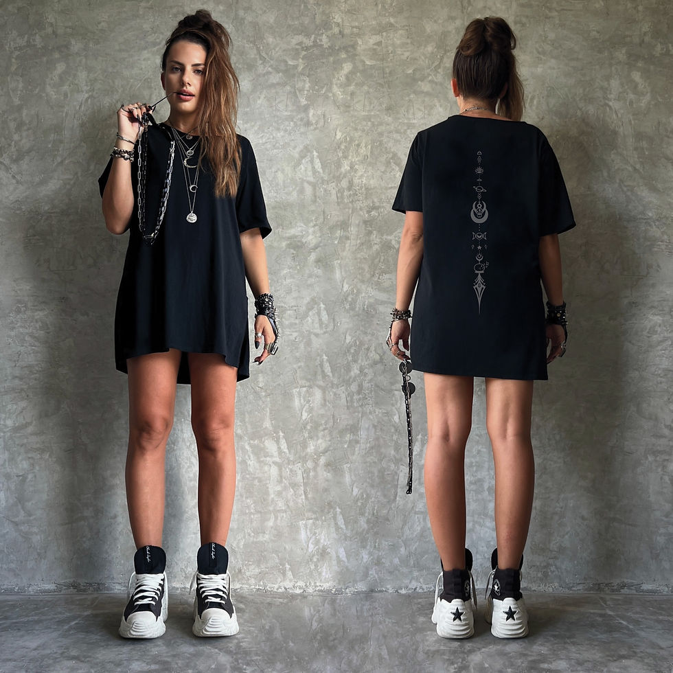 Black long t-shirt LA FOLY Print 100% cotton