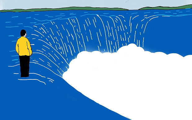Illustration of Man looking over at Niagra falls by Divyakshi Kedia