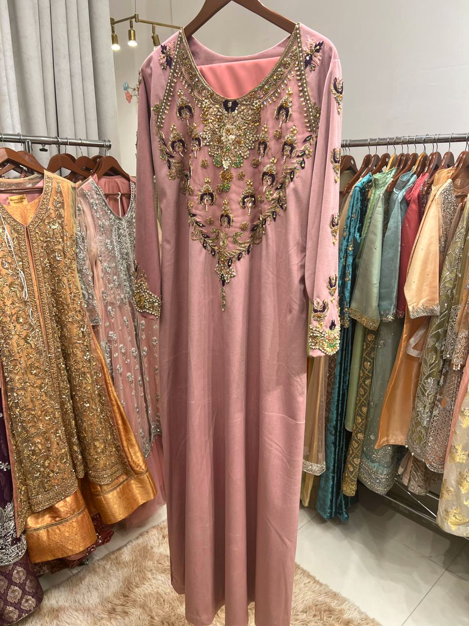 Thumbnail: Dusty Pink Velvet Hand-Embellished Maxi Dress