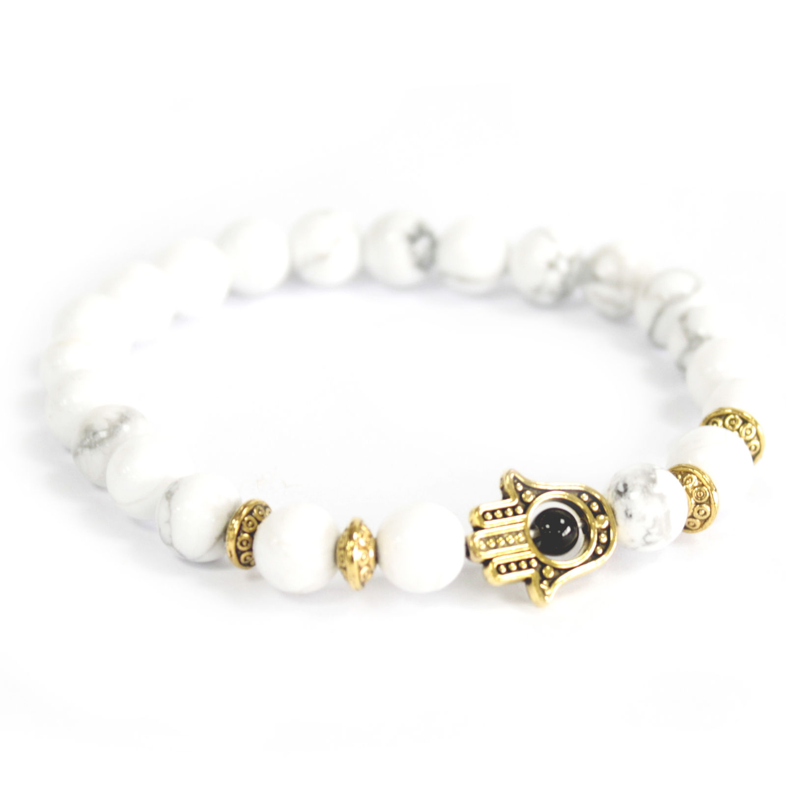 Gold Hamsa White Stone Bracelet