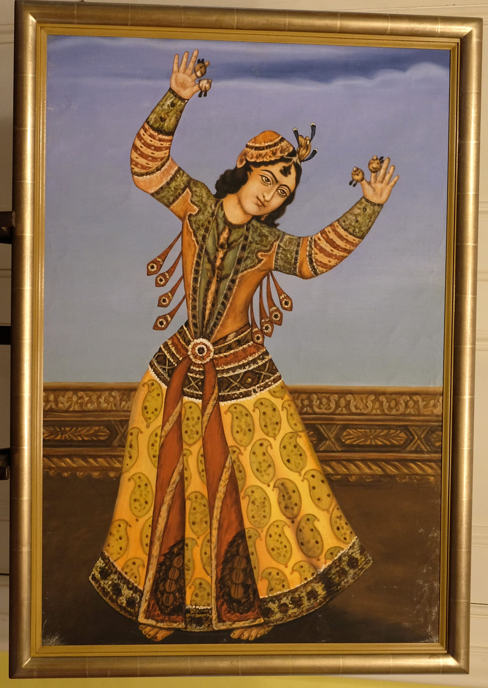 Qajar Dancing boy, oil on canvas, 70 x 99cm framed