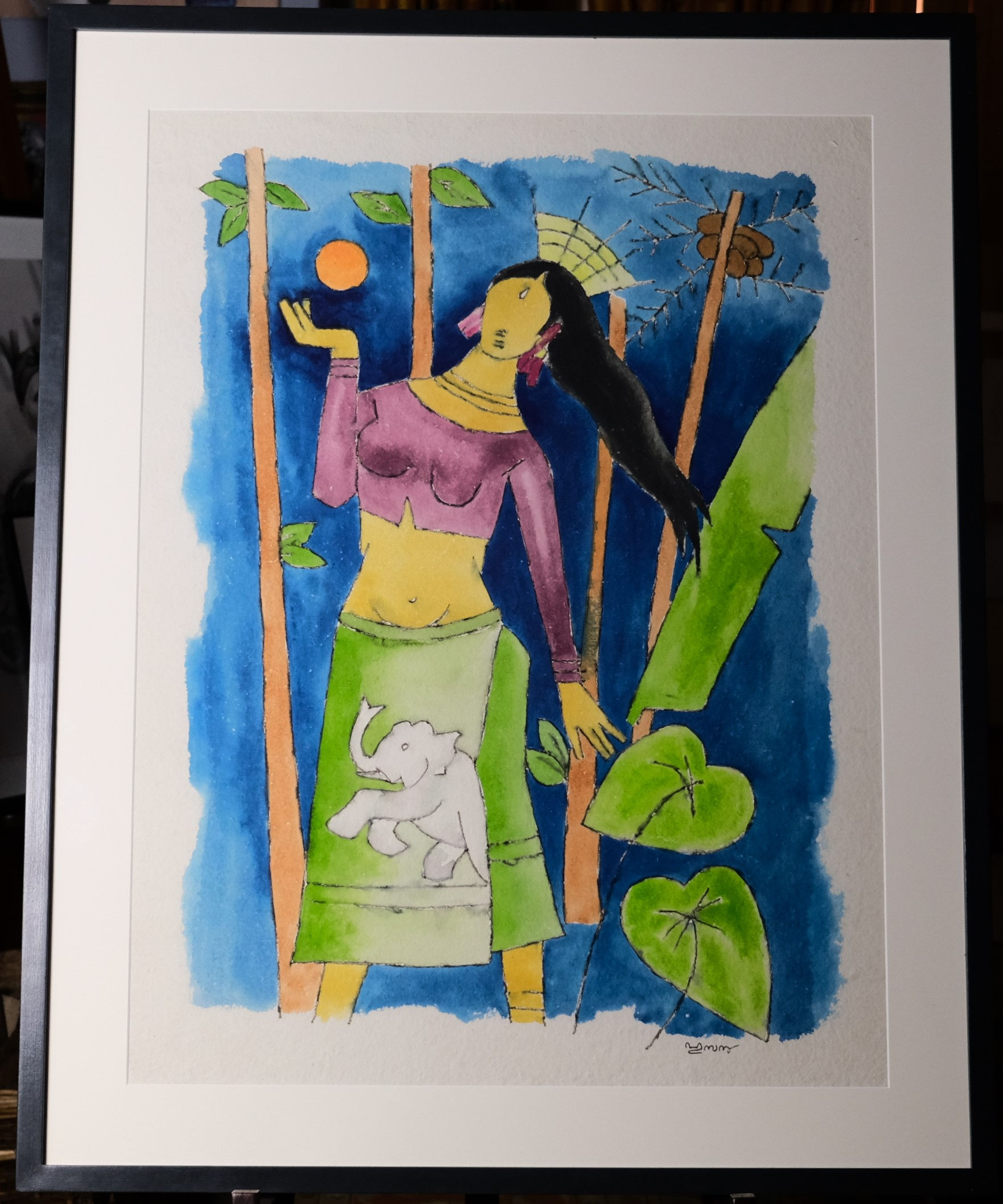 M F Hussain (1915-2011) Watercolour on handmade paper from the Kerala Series