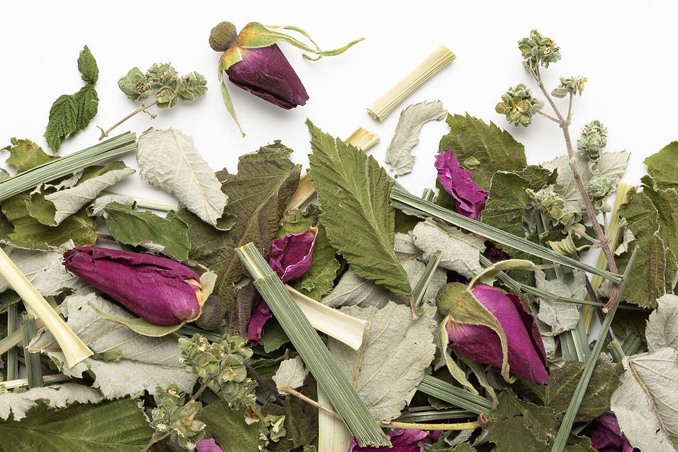 Close up of loose leaf tea with rose buds and petals