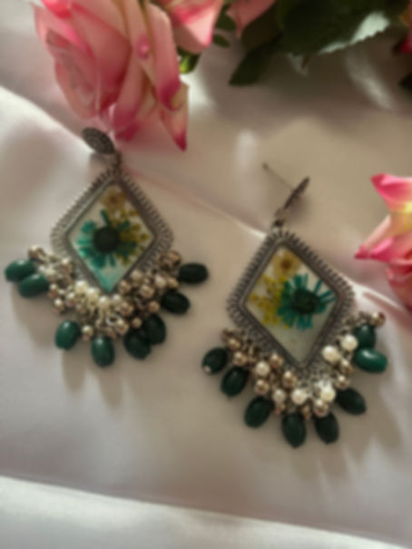Diamond pressed lacey jhumkis