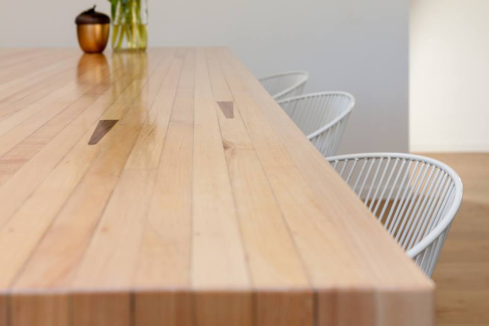 Reclaimed bowling lane island bench top