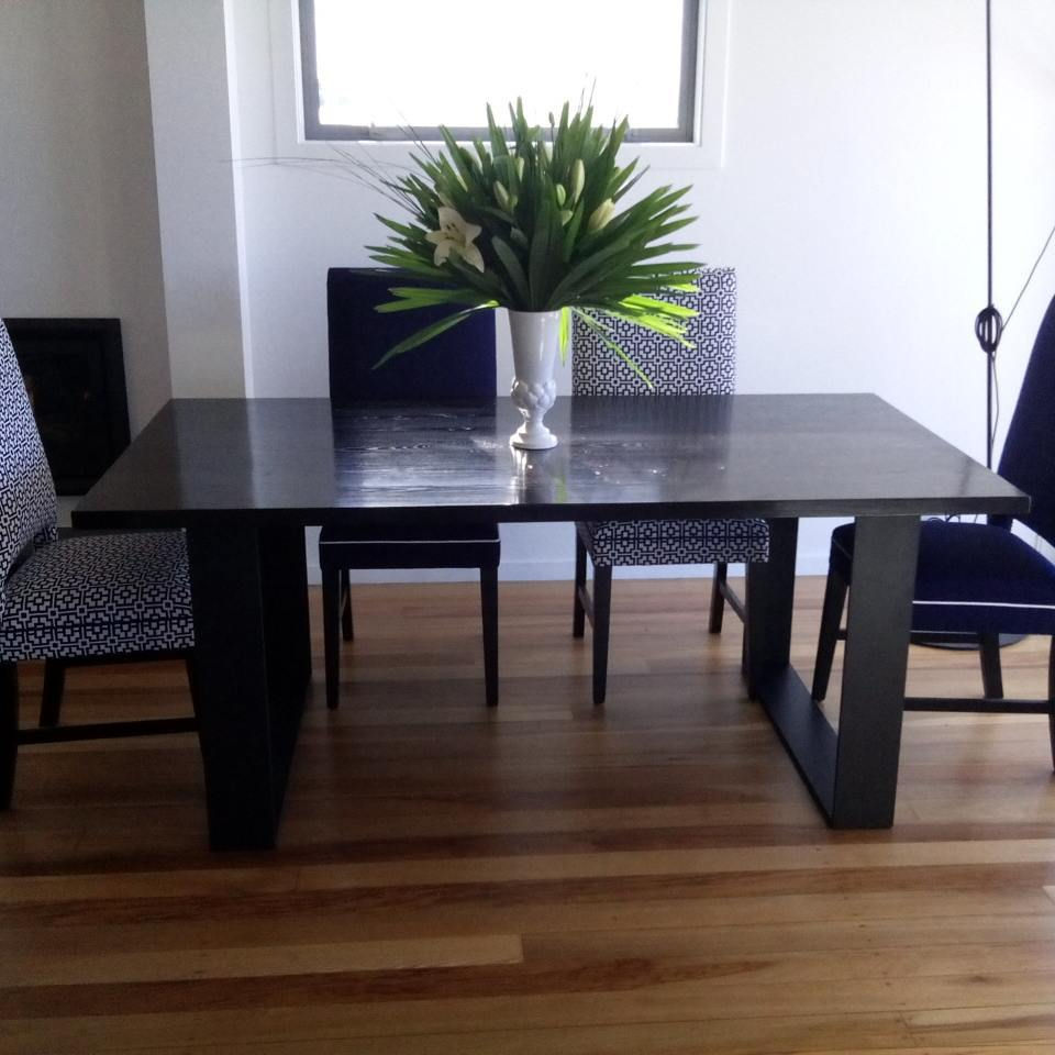 Commissioned dark stained Ash and metal loop base table