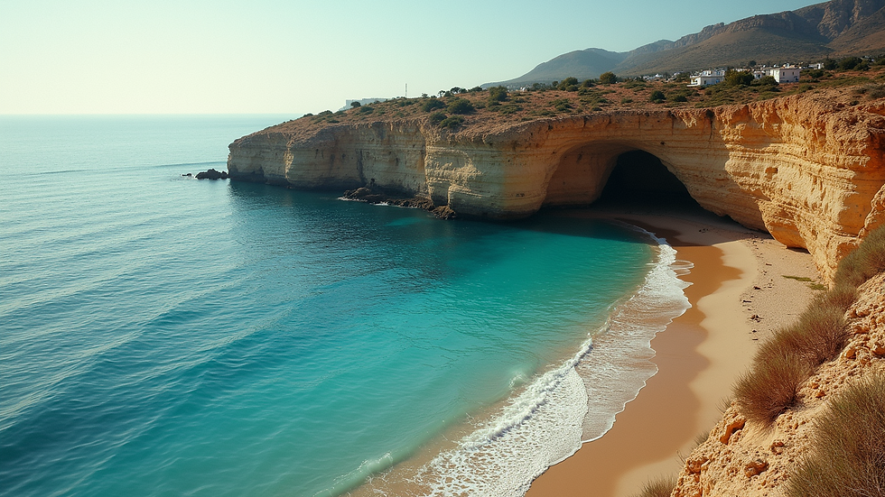 High angle view of Matala Beach with caves
