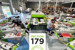 Section 179 photo of an automatic screen printing company in operation with ROQ automatic screen printing equipment