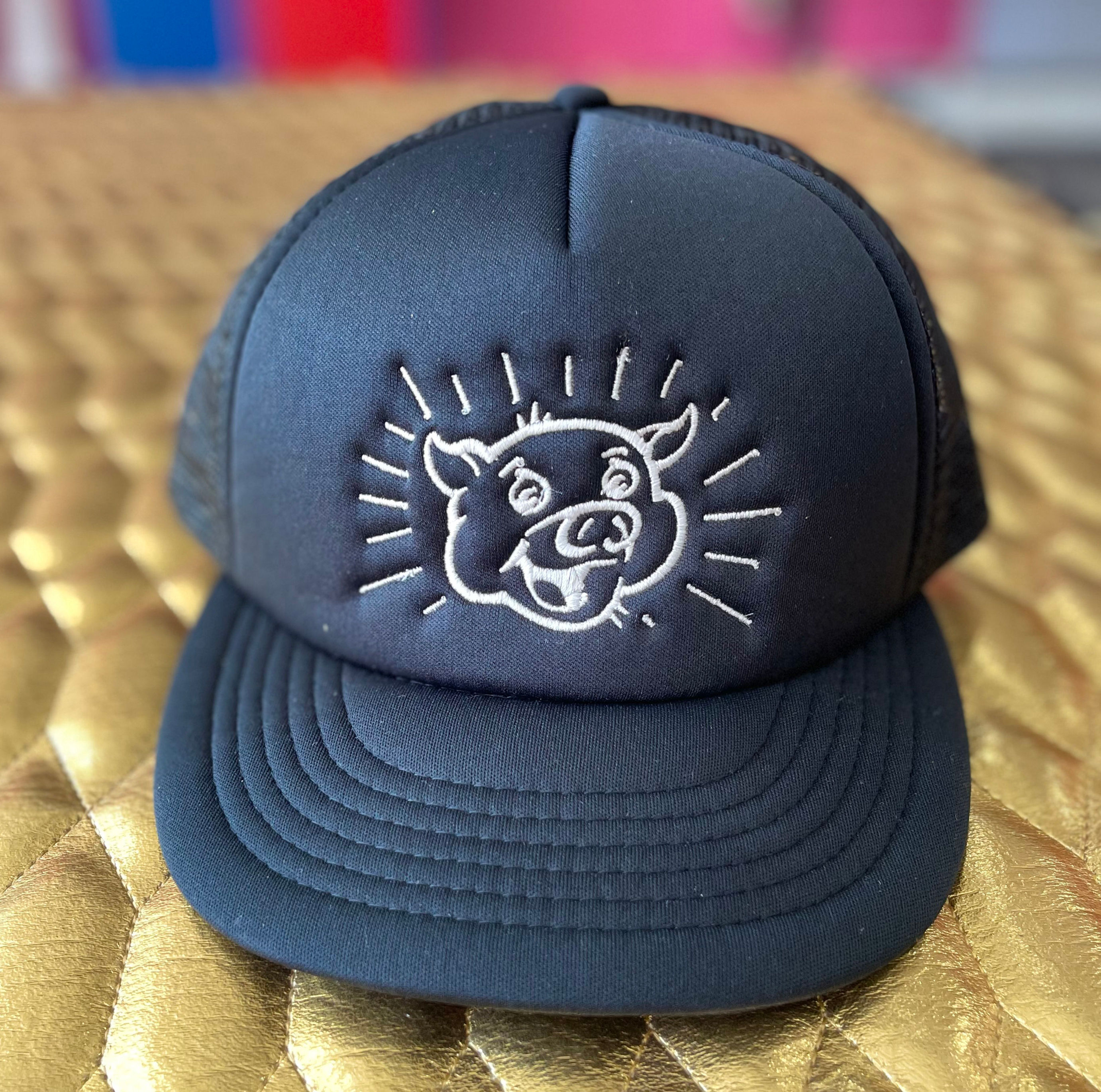 Embroidered Pig Black Hat