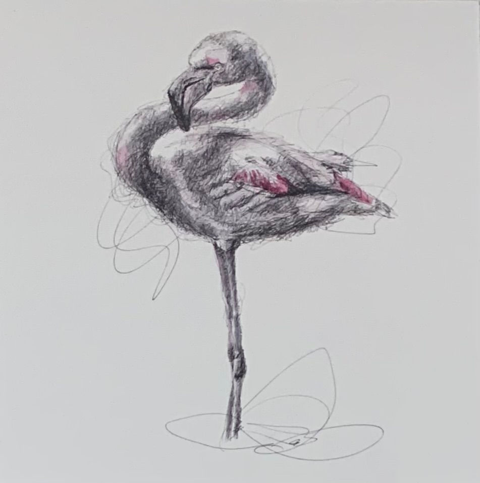 Thumbnail: Standing Flamingo Watercolour Blank Greeting Card