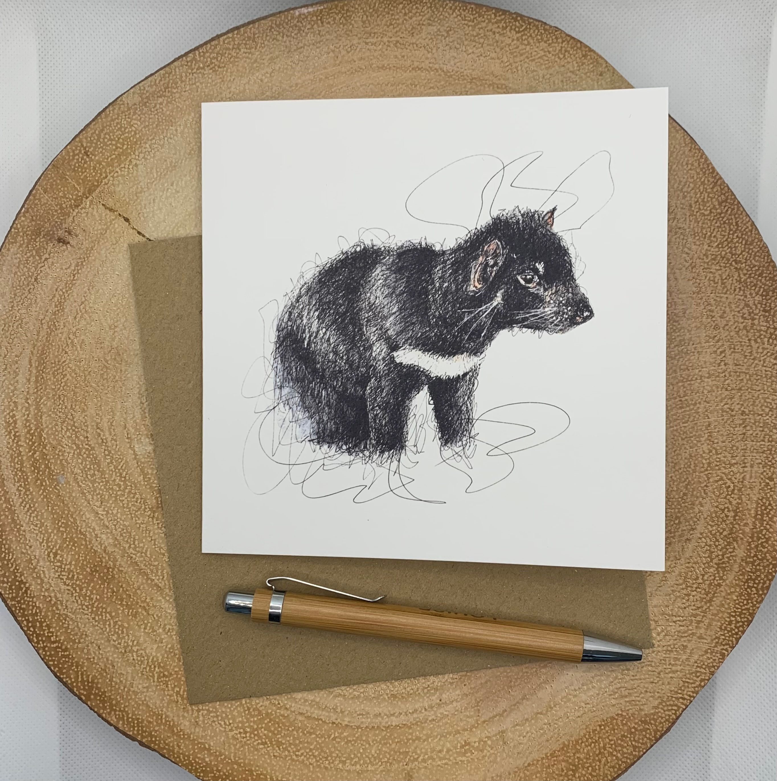 Tasmanian Devil 'Little Tas' Watercolour Blank Greeting Card