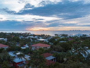 Key Biscayne waterfront at sunset for the Hybrilux solar-lighting project.