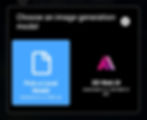 Interface screen displaying options for image generation models; "Pick a Local Model" in blue and "SD Web UI" with a pink logo.
