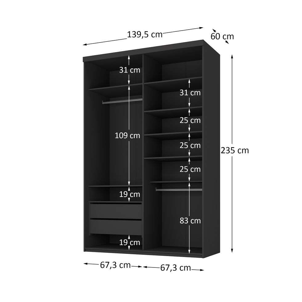 Closet 2P Preto - (5) F.I. Cotas