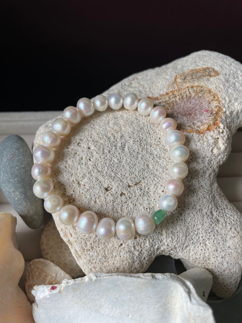 Thumbnail: Freshwater Pearl Bracelet with Burmese Jadeite Accent