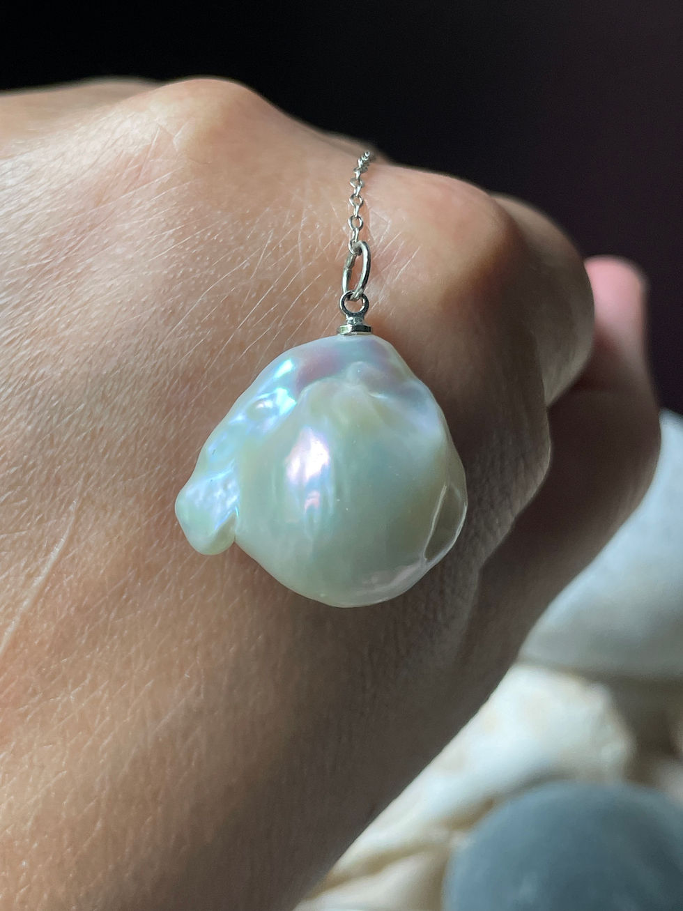 Thumbnail: Large Baroque Pearl Necklace | Sterling Silver Chain, Organic Pendant