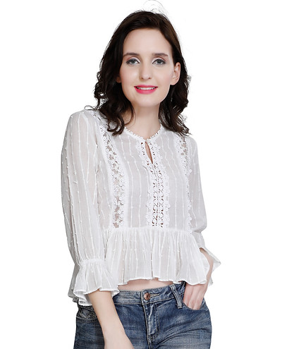 Designed with Laces in Crochet & chemical laces in link loop dobby fabric Top