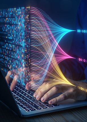 Data science and big data technology. Scientist computing, analysing and visualizing compl