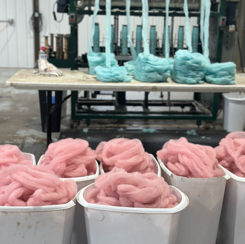 fiber in pink and blue post dyeing