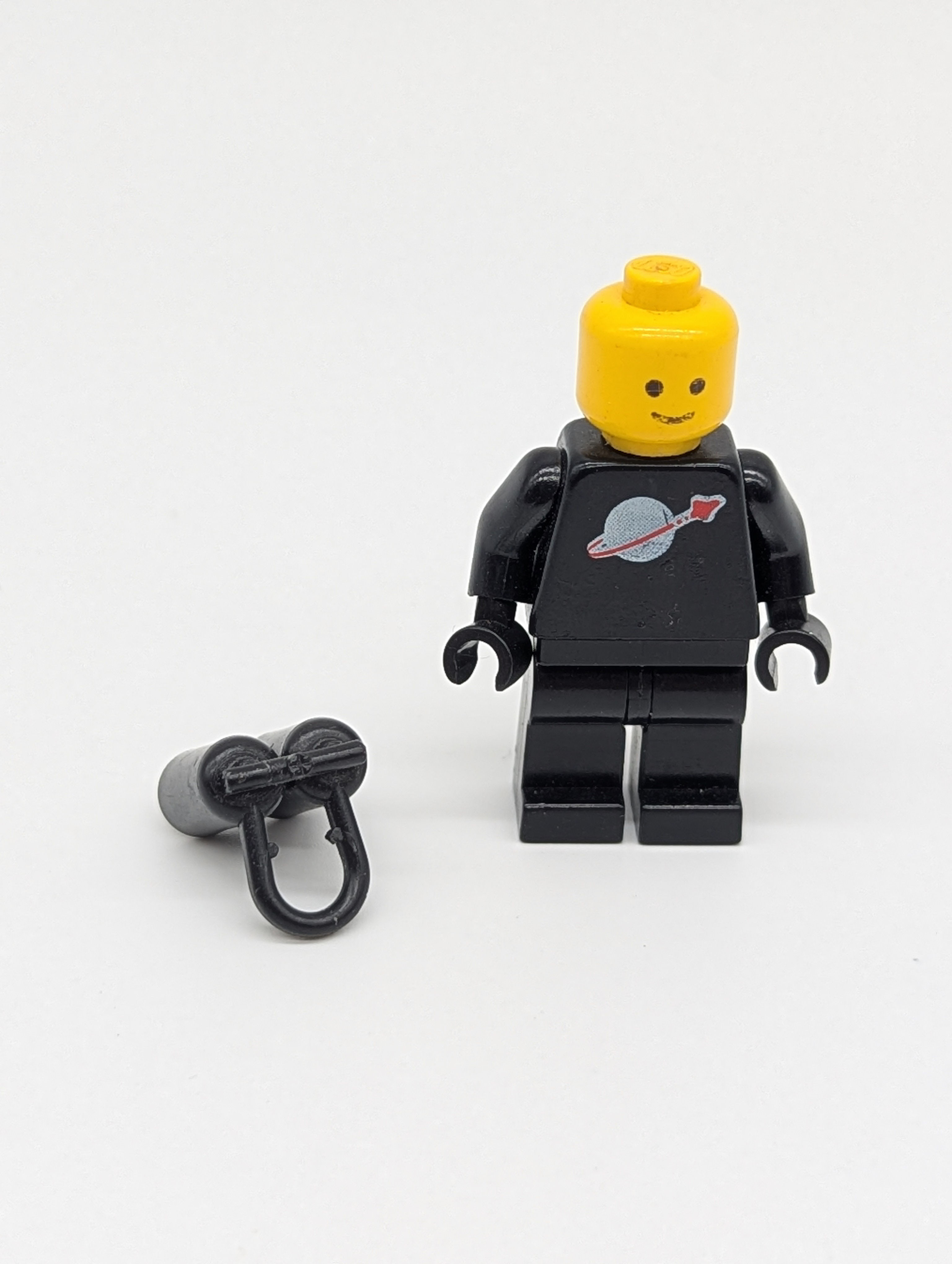 Original Vintage Lego Spaceman Black Minifigure - No Helmet 