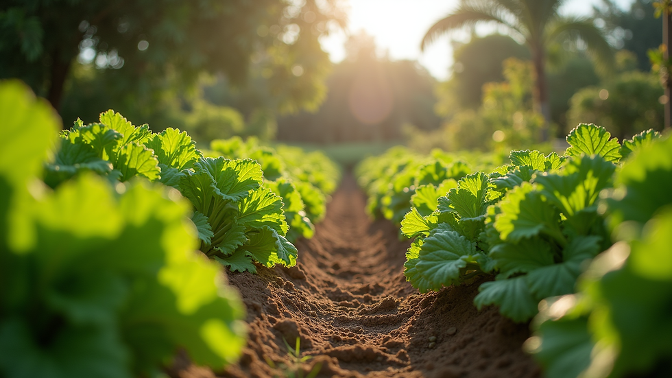 Eye-level view of lush organic vegetable garden in San Diego