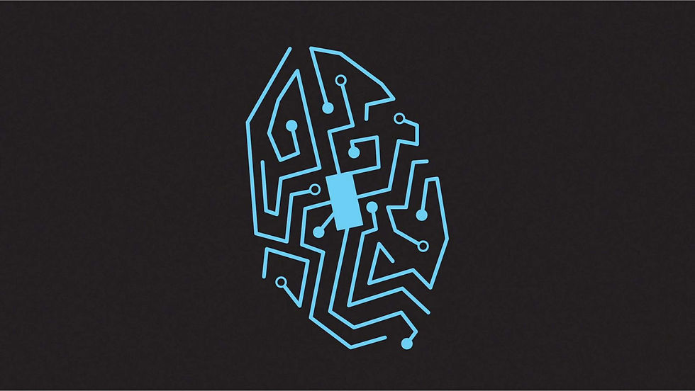 A graphic image featuring a neon blue circuit board pattern in the shape of a human fingerprint, set against a dark background.