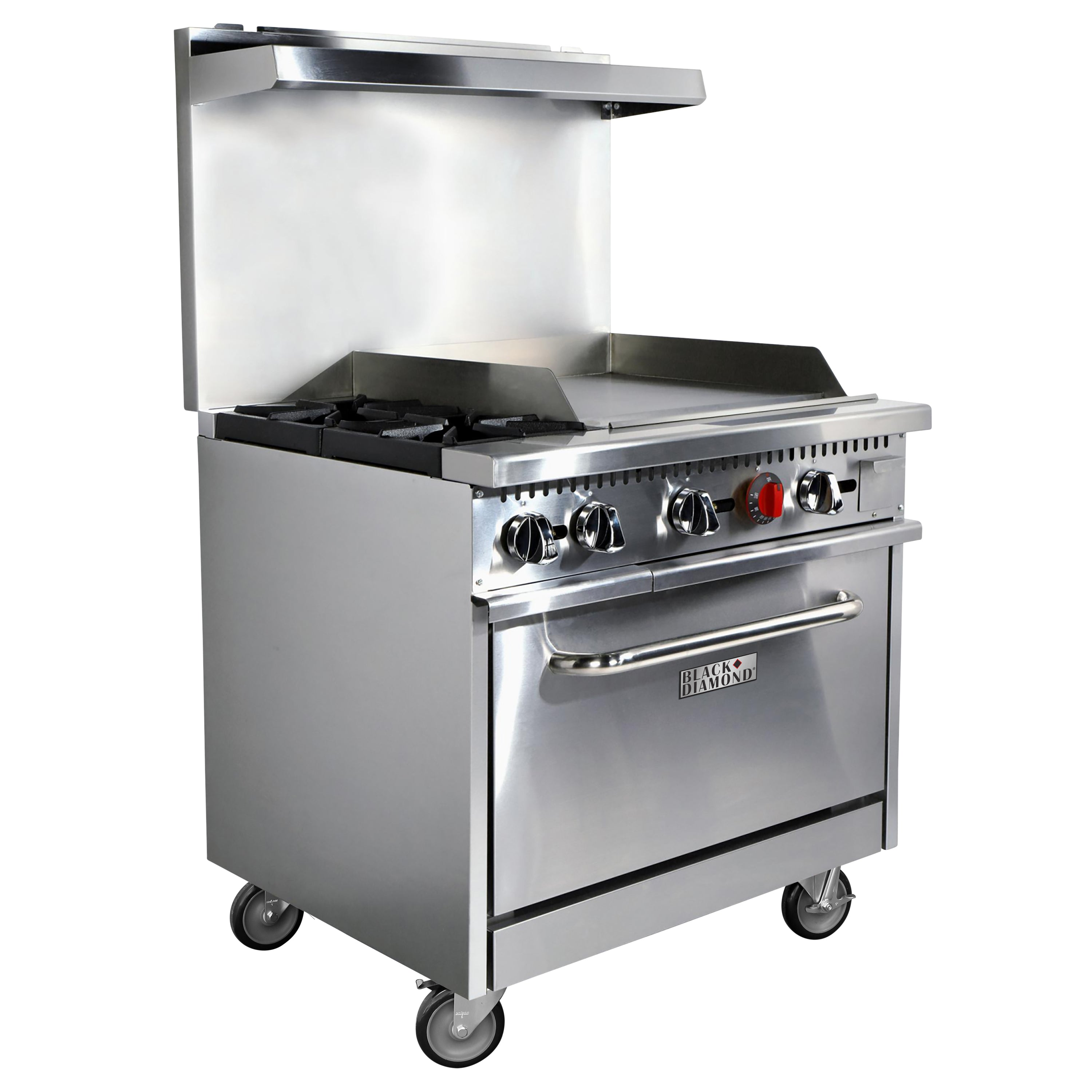 Black Diamond Gas Range with Griddle Combo, 60,000 BTUs, 36"W, in Stainless Steel