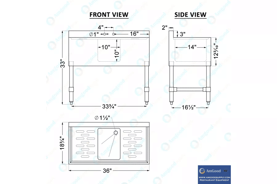 Thumbnail: AmGood 36 in. x 19 in. One Compartment Underbar Sink With Faucet