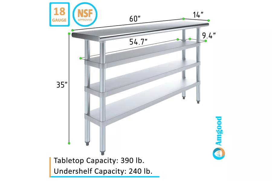 Thumbnail: AmGood 14x60 in. Stainless Steel Work Table 3 Shelves