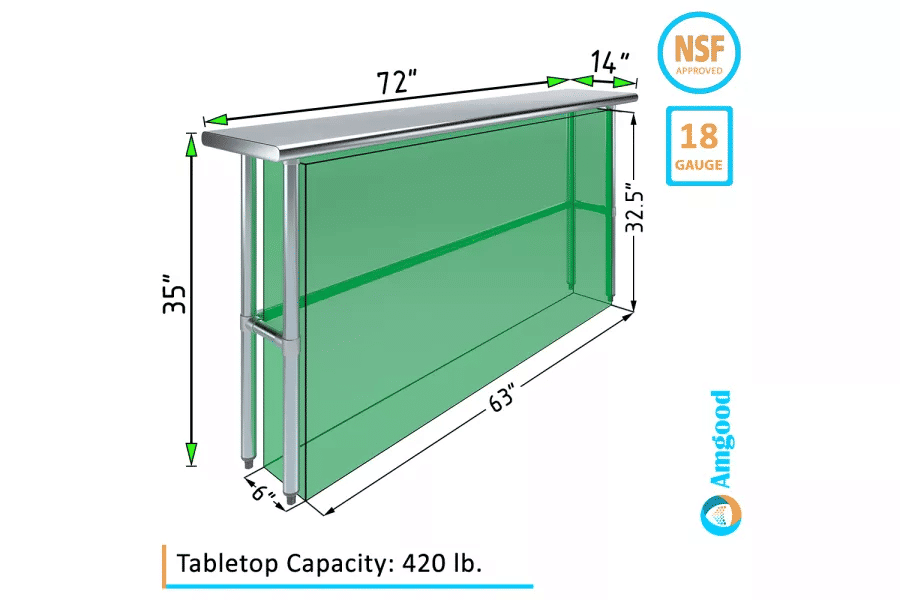 Thumbnail: AmGood Open Base Stainless Steel Work Table 14x72 in.