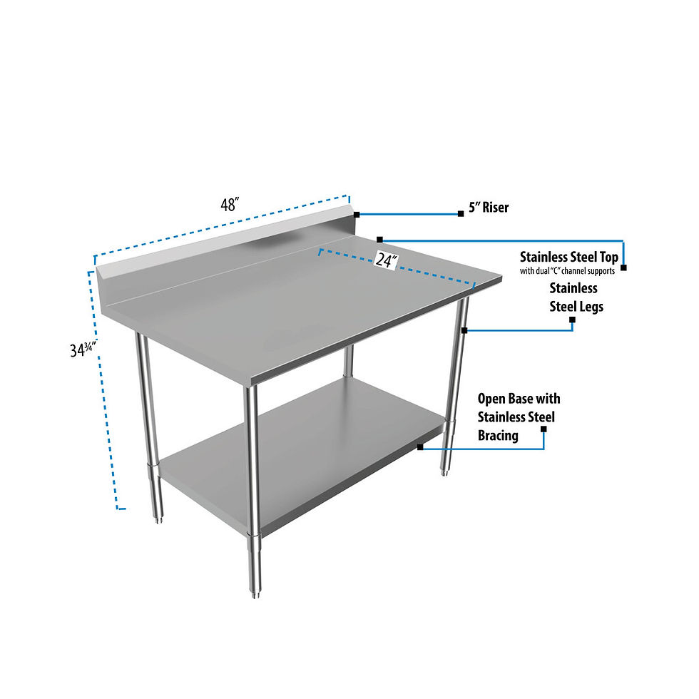 Thumbnail: 16 Gauge Stainless  Work Table  Undershelf 5"Riser 48Lx24"W