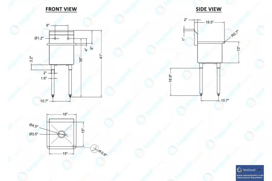 Thumbnail: AmGood Stainless Steel Utility Sink 18x18.5in With 15in Bowl Faucet