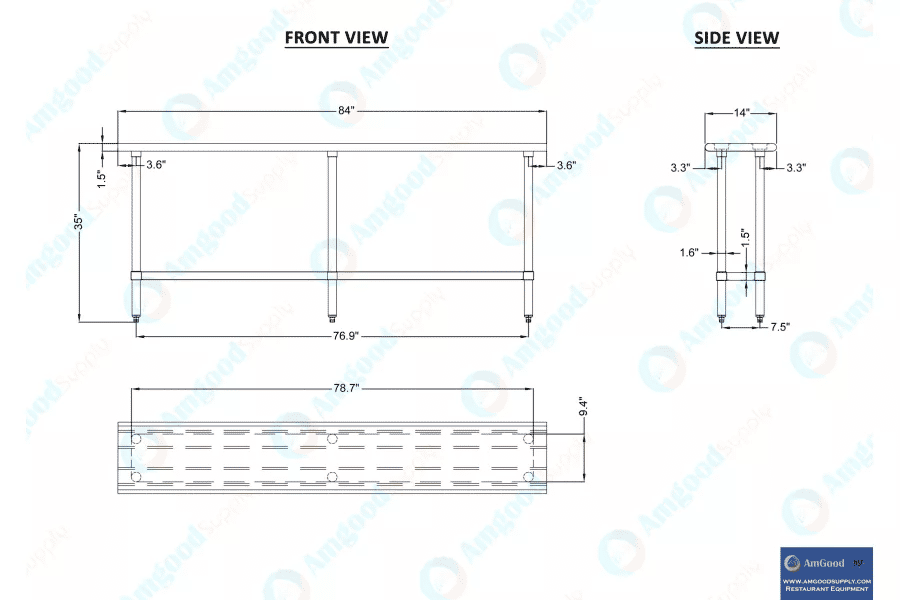Thumbnail: AmGood Supply 14 in. x 84 in. Stainless Steel Table