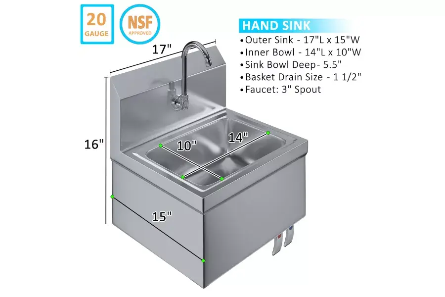 Thumbnail: AmGood Stainless Steel Wall Mounted Hand Sink 17in Double Knee Valves
