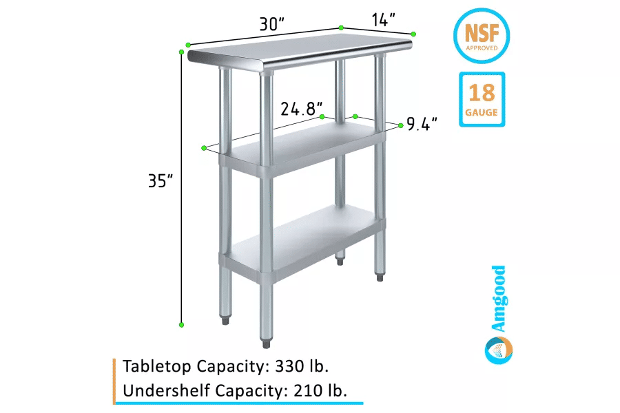 Thumbnail: AmGood 14x30 in. Stainless Steel Table With Two Undershelves