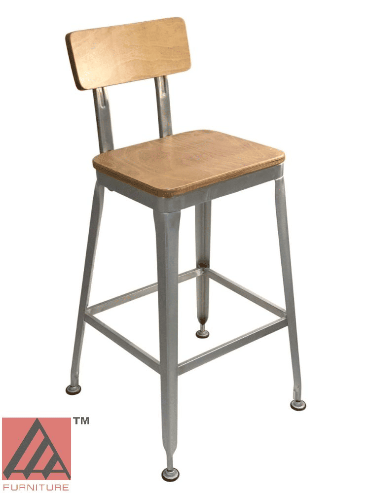#323BS/GAL Galvanized Metal Frame Barstool With Wood Back Seat